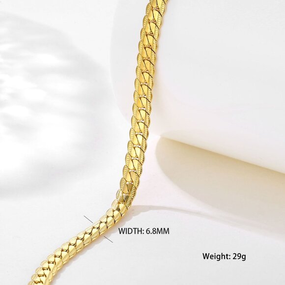 3/$35 Men's 18K Gold Plated Cuban Link Chain Necklace Thick Flat Curb Style - Picture 7 of 7